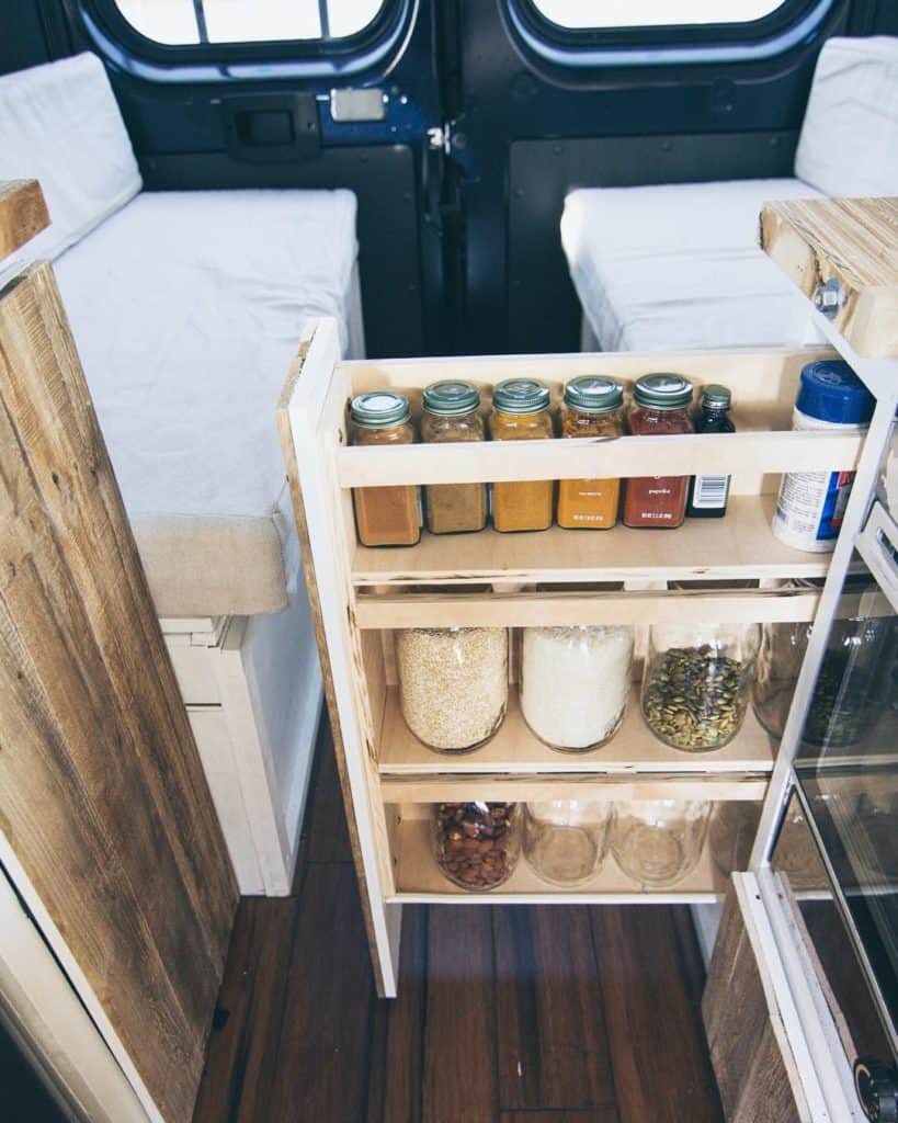 retractable shelf storage interior van life