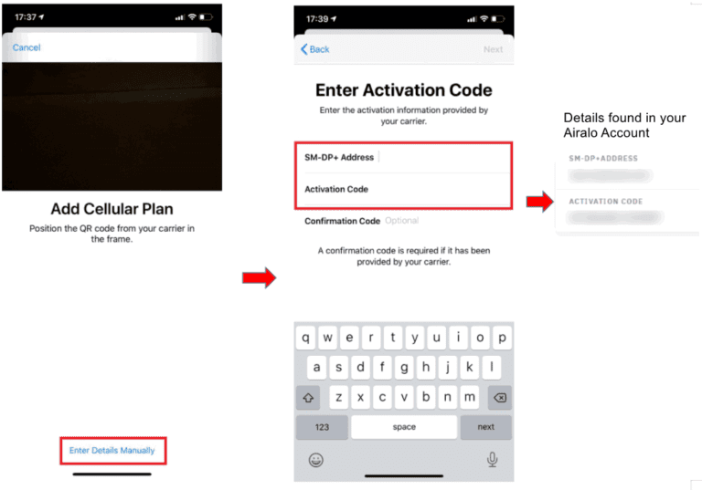 enter esim travel details