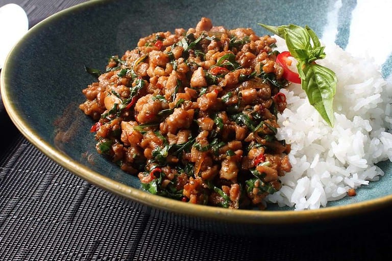 pork with basil thai food