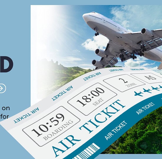 omnward flight ticket and plane banner