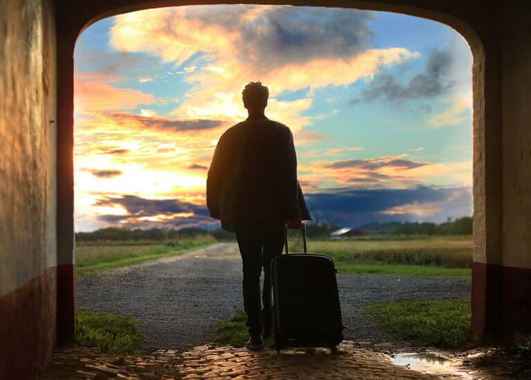 traveler with suitcase and money