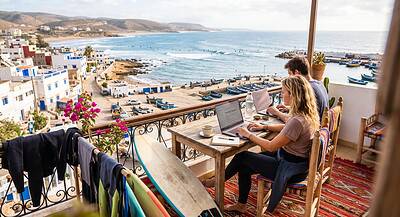 working and surfing morocco