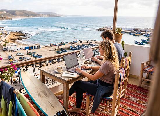 working and surfing morocco