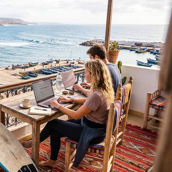 working and surfing morocco